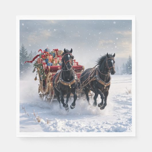 贈り物でいっぱいのクリスマスそり スタンダードランチョンナプキン (正面)