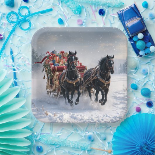 贈り物でいっぱいのクリスマスそり ペーパープレート (パーティー)