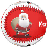 贈り物でいっぱいの袋を持つ笑顔のサンタクロース ソフトボール (正面左)