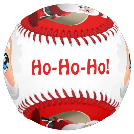 贈り物でいっぱいの袋を持つ笑顔のサンタクロース ソフトボール (裏面)