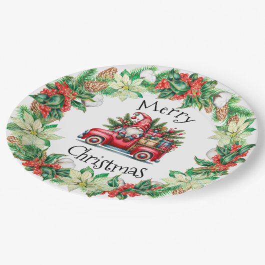 贈り物でいっぱいの赤トラックの格言 ペーパープレート (アングル)