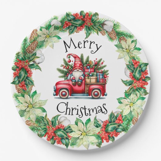 贈り物でいっぱいの赤トラックの格言 ペーパープレート (正面)