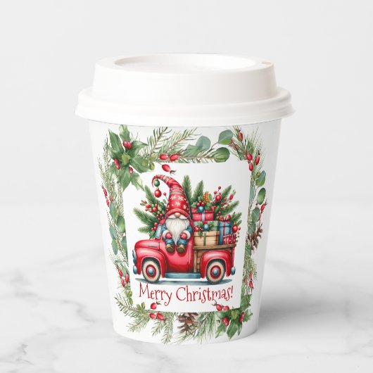 贈り物でいっぱいの赤トラックの格言 紙コップ (正面)