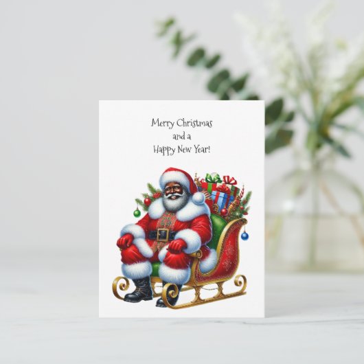 贈り物といそりに乗ったブラックサンタ シーズンポストカード (スタンド正面)