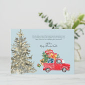 贈り物とクリスマスツリーと水色レッドトラック シーズンカード (スタンド正面)