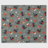 贈り物とサンタが入ったロビンの鳥のクリスマスパターン ラッピングペーパー (フラット)