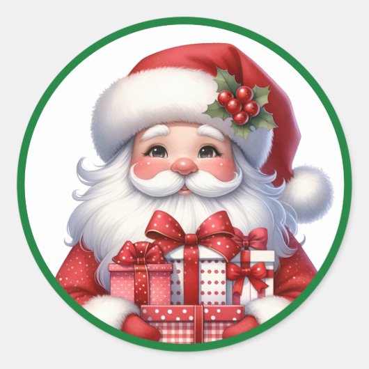贈り物とサンタ・クリスマスのかわいい ラウンドシール (正面)