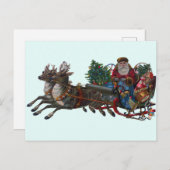 贈り物とトナカイを持つビンテージクリスマスサンタ ポストカード (正面/裏面)