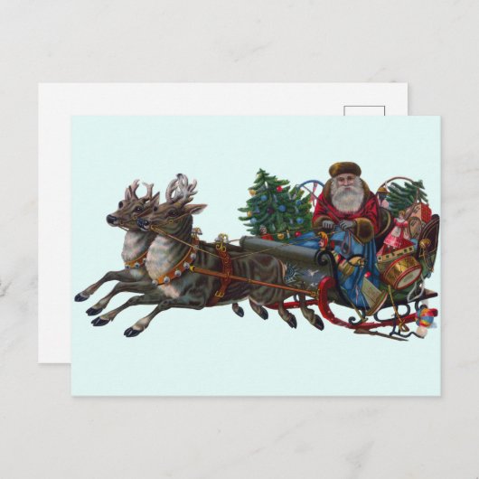 贈り物とトナカイを持つビンテージクリスマスサンタ ポストカード (正面/裏面)