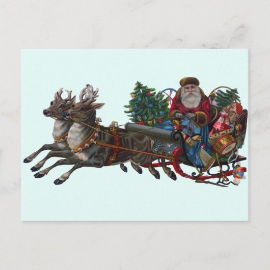 贈り物とトナカイを持つビンテージクリスマスサンタ ポストカード (正面)