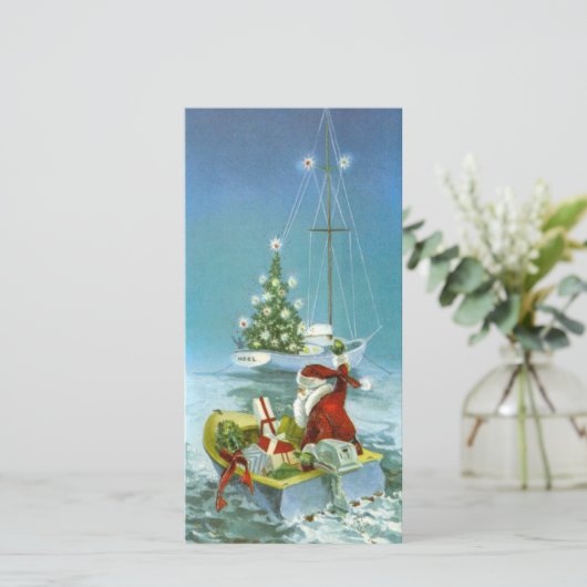 贈り物とボートに乗ったビンテージクリスマスサンタ シーズンカード (スタンド正面)