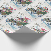 贈り物と一緒にドライブするビンテージクリスマスカップル ラッピングペーパー (角)