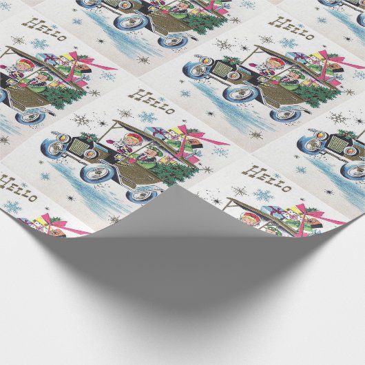 贈り物と一緒にドライブするビンテージクリスマスカップル ラッピングペーパー (角)