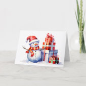 贈り物と水の色のクリスマス雪だるま シーズンカード (正面)