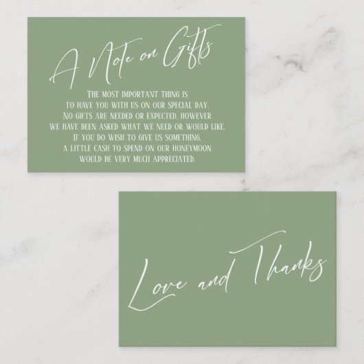 贈り物に関するモダンメモ手書きセージ緑 エンクロージャーカード (正面/裏面)