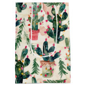 贈り物のための水色サボテンのクリスマスラ与えイト ミディアムペーパーバッグ (裏面)