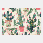 贈り物のための水色サボテンのクリスマスラ与えイト ラッピングペーパーシート (正面3)