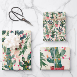 贈り物のための水色サボテンのクリスマスラ与えイト ラッピングペーパーシート