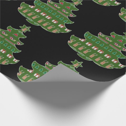 贈り物のための緑のクリスマスツリーの包装紙 ラッピングペーパー (角)