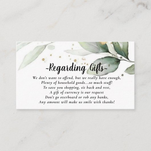 贈り物の代わりに葉のハネムーン基金 エンクロージャーカード (正面)