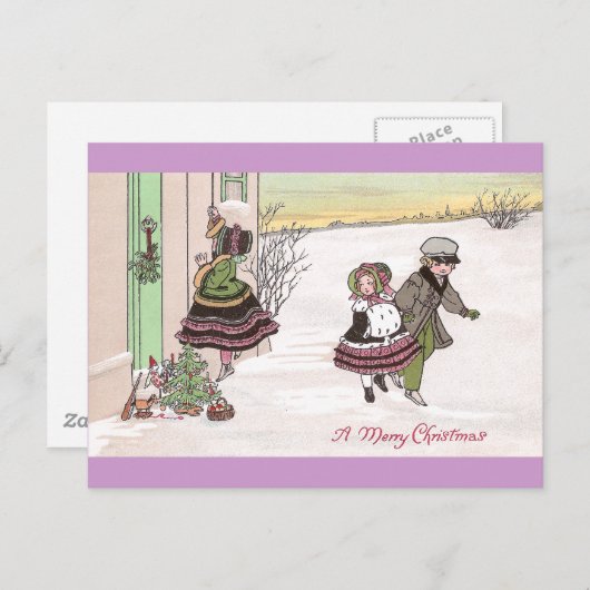 贈り物の後で呼び鈴を鳴らす離れ子供たち ポストカード (正面/裏面)