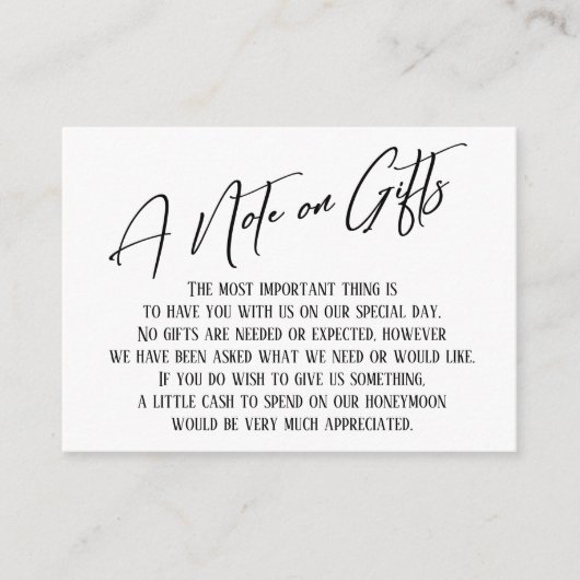 贈り物の手書モダンき記結婚録 エンクロージャーカード (正面)