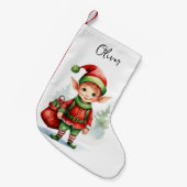 贈り物の袋でクリスマス小妖精や小人をパーソナライズ スモールクリスマスストッキング (正面 (吊り時))