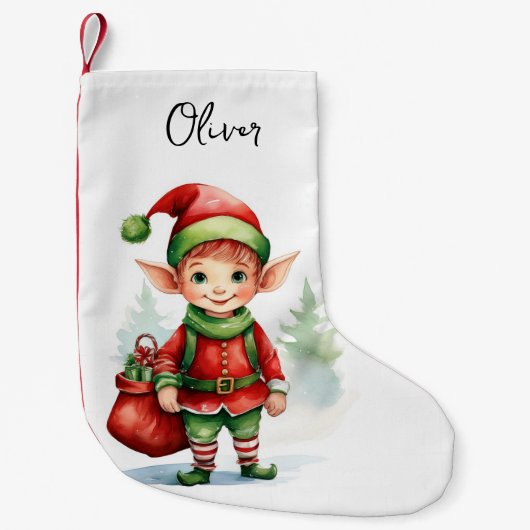 贈り物の袋でクリスマス小妖精や小人をパーソナライズ スモールクリスマスストッキング (正面)