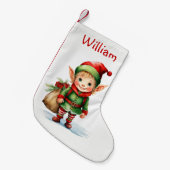 贈り物の袋でクリスマス小妖精や小人をパーソナライズ スモールクリスマスストッキング (正面 (吊り時))