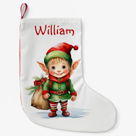 贈り物の袋でクリスマス小妖精や小人をパーソナライズ スモールクリスマスストッキング (正面)