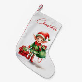 贈り物の袋でクリスマス小妖精や小人をパーソナライズ スモールクリスマスストッキング (正面 (吊り時))