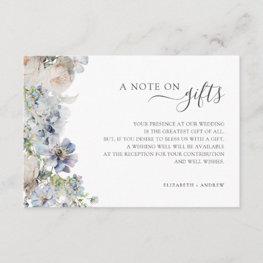 贈り物の願い事の青結婚いフローラ注 エンクロージャーカード (正面)