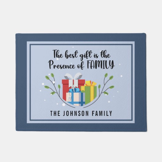 贈り物は最高の家族モノグラムのクリスマス ドアマット (正面)