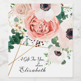 贈り物をあなたにピンクのエレガント花をパーソナライズ ワインラベル