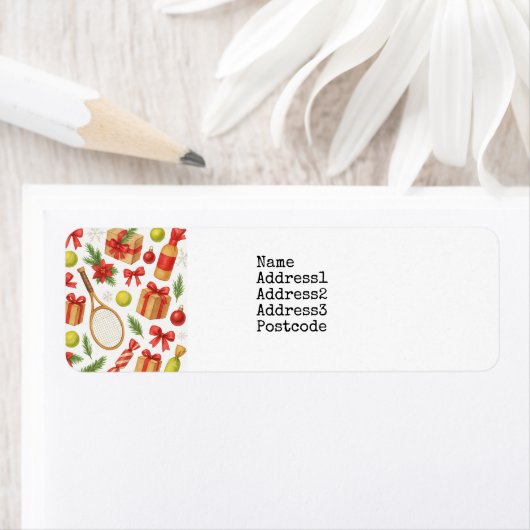 贈り物をテーマにしたテニスクリスマス ラベル (インサイチュ)