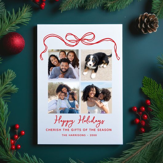 贈り物を大切に、弓、4写真コラージュ幸せ シーズンポストカード