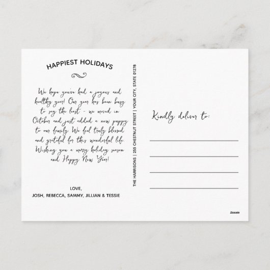 贈り物を大切に、弓、4写真コラージュ幸せ シーズンポストカード (裏面)