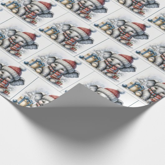 贈り物を持ったクリスマスゾウ ラッピングペーパー (角)