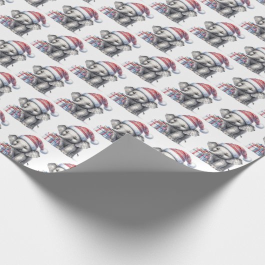 贈り物を持ったクリスマスゾウ ラッピングペーパー (角)