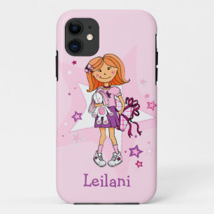 贈り物を持つ女の子は彼女の白いバニーのピンクの名前を抱えている iPhone 11 ケース
