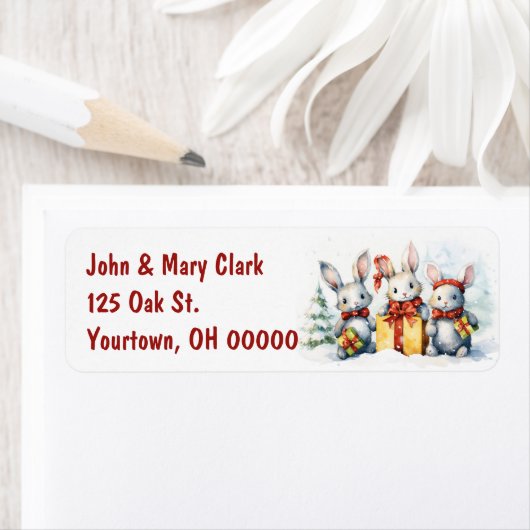 贈り物を贈るクリスマスのウサギ ラベル (インサイチュ)