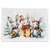 贈り物を贈るクリスマスのウサギ ラージペーパーバッグ (裏面)