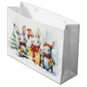 贈り物を贈るクリスマスのウサギ ラージペーパーバッグ (正面アングル)