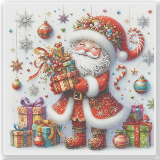 贈り物を贈る喜びカラフルのサンタ シール (正面)