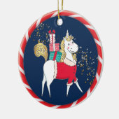 贈り物を贈る白いユニコーン セラミックオーナメント (左)