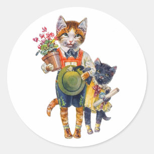 贈り物を運ぶ愛らしい小猫たち ラウンドシール