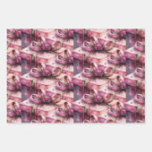 贈り物ボックス(ピンクとストライプ) ラッピングペーパーシート (正面3)