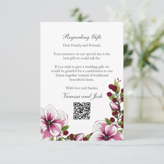 贈り物モダンに関するマゼンタの白い花模様緑 エンクロージャーカード (スタンド正面)