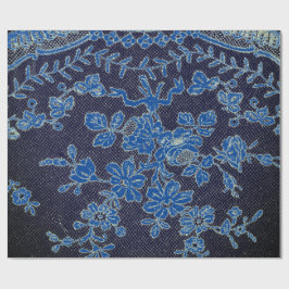 贈り物ラッピング黒アンティークレース模様の青 ラッピングペーパー