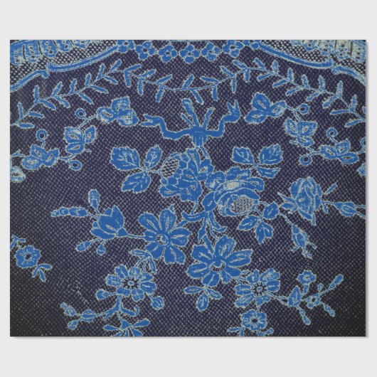 贈り物ラッピング黒アンティークレース模様の青 ラッピングペーパー (フラット)